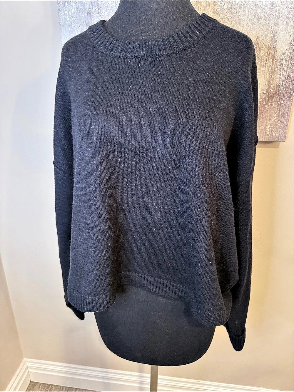 Good American The Chunky Knit Sweater Black Crewneck Sweater Size Large